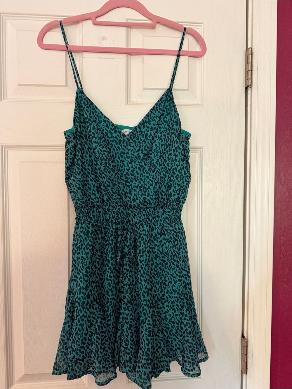 Blue Rain Teal Leopard Print Mini Dress